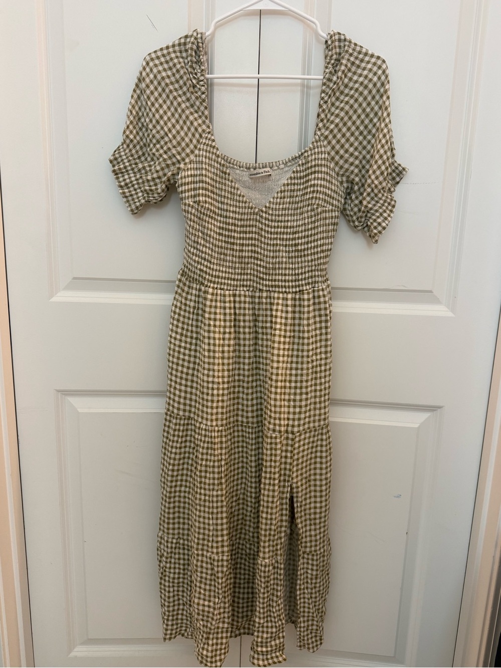 Women’s Green Check Midi Dress Abercrombie and fitch